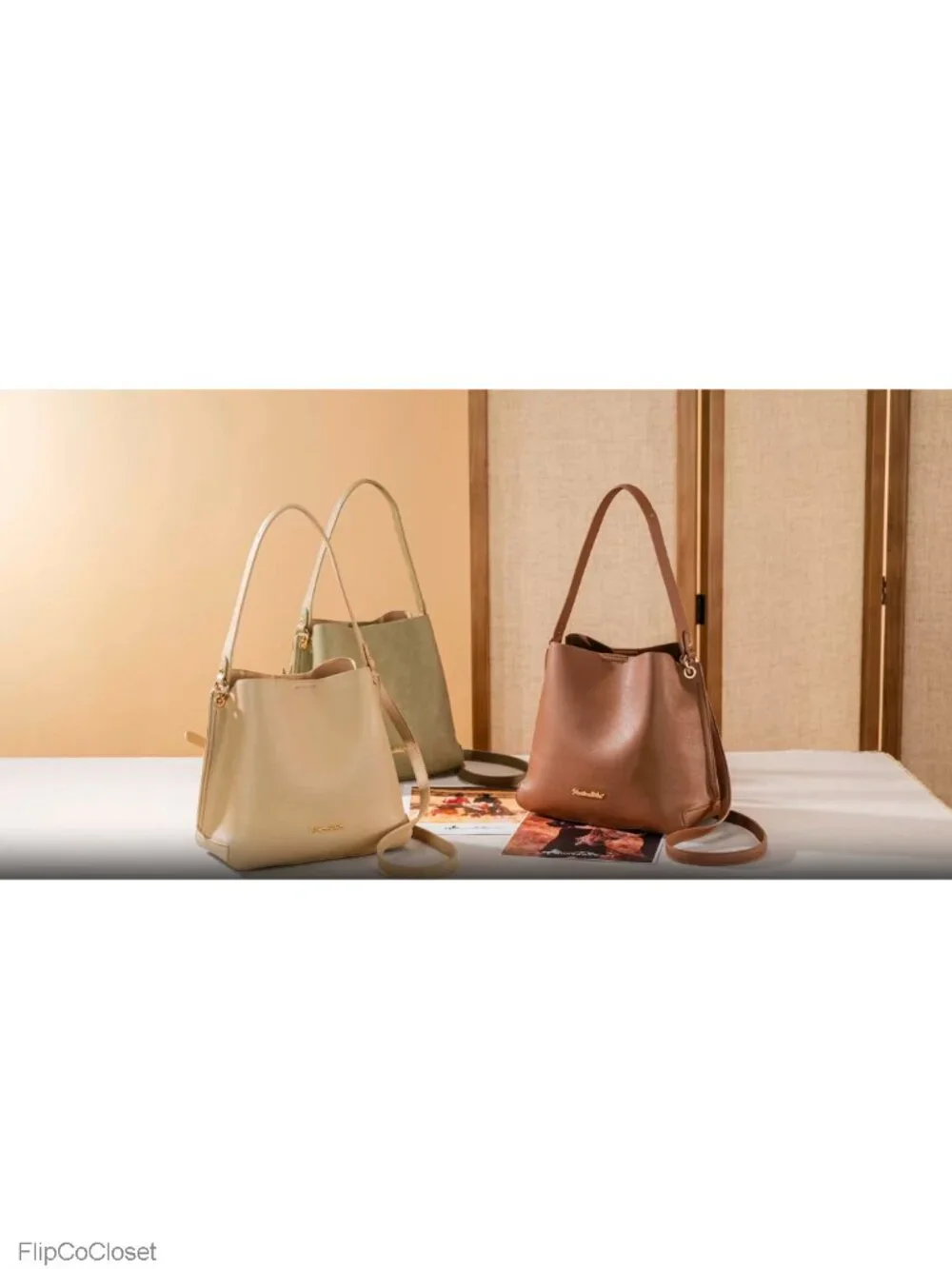 Medium Faux Leather Hobo Shoulder Bag with 3 Compartments